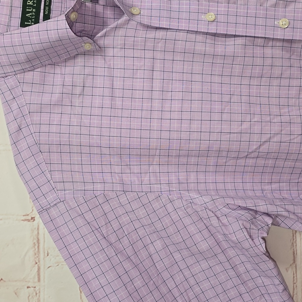 Lauren Ralph Lauren Long Sleeve Button Up Purple Gingham Check Shirt Men 16 34/5 - Picture 3 of 10
